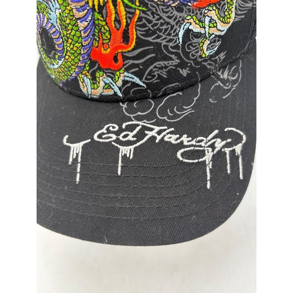 Ed Hardy Trucker Hat Embroidered Japan Dragon Black/Orange - Picture 2 of 12
